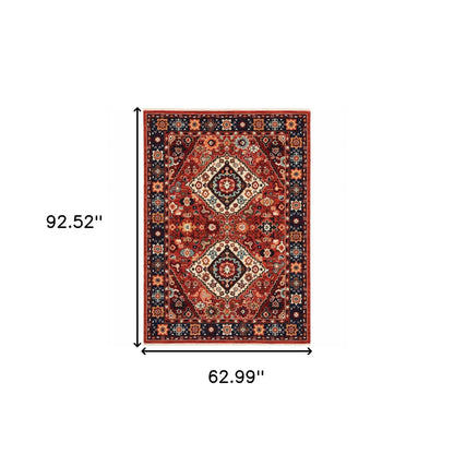 3' X 5' Red Blue Machine Woven Oriental Indoor Area Rug