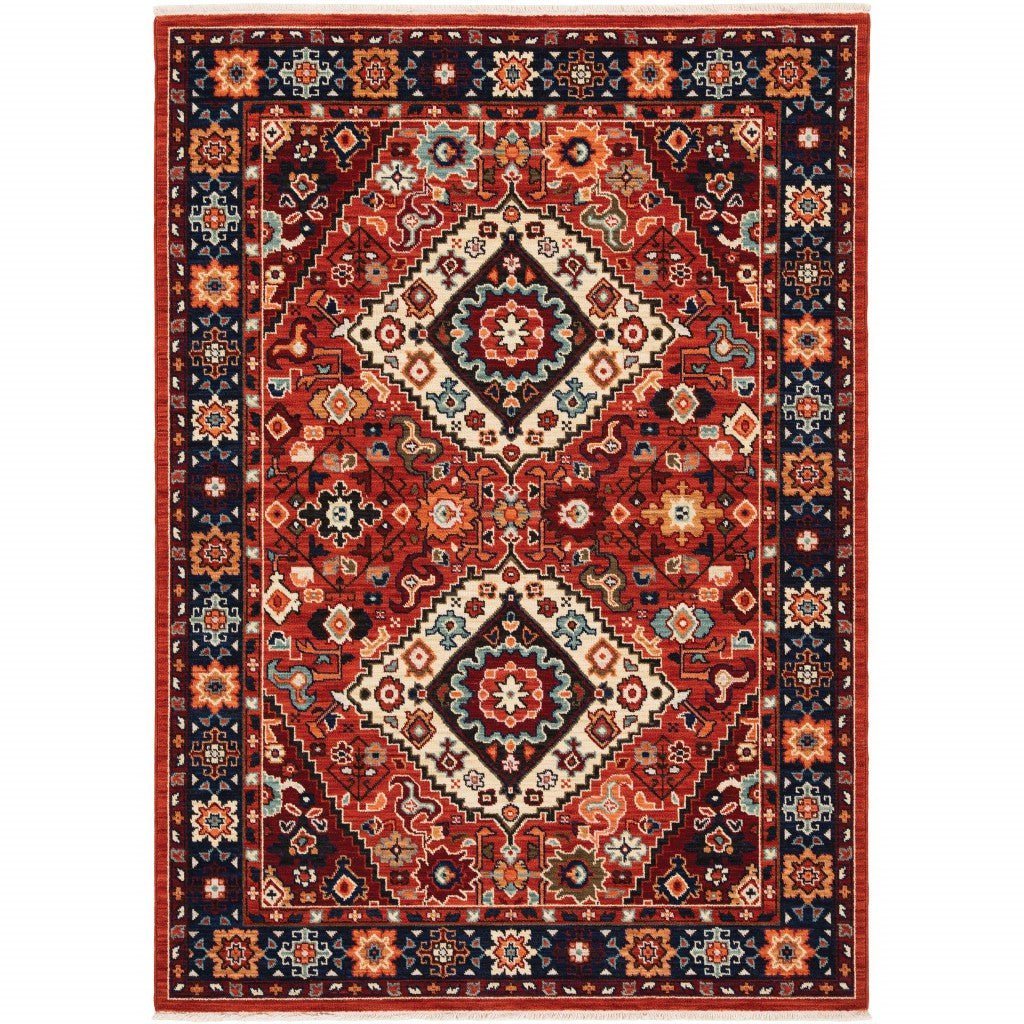 3' X 5' Red Blue Machine Woven Oriental Indoor Area Rug