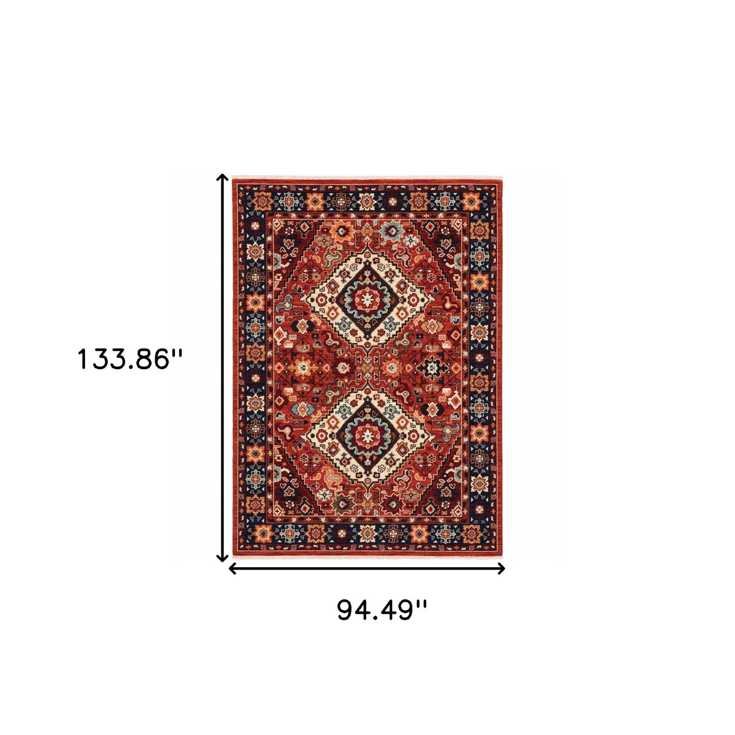 3' X 5' Red Blue Machine Woven Oriental Indoor Area Rug