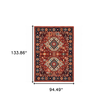 3' X 5' Red Blue Machine Woven Oriental Indoor Area Rug