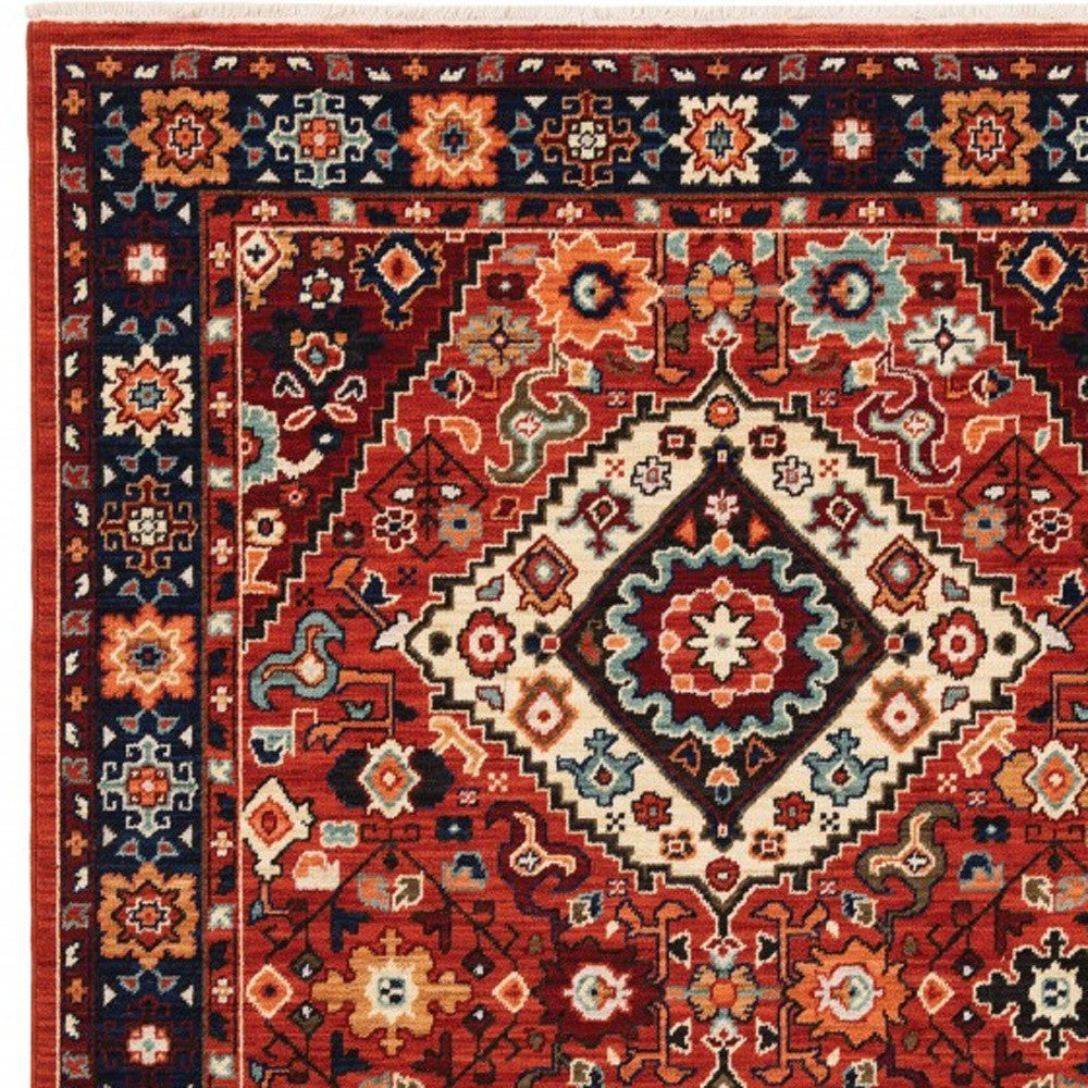 3' X 5' Red Blue Machine Woven Oriental Indoor Area Rug