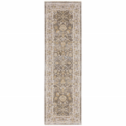 7' X 10' Beige Grey Machine Woven Oriental Indoor Arean Rug