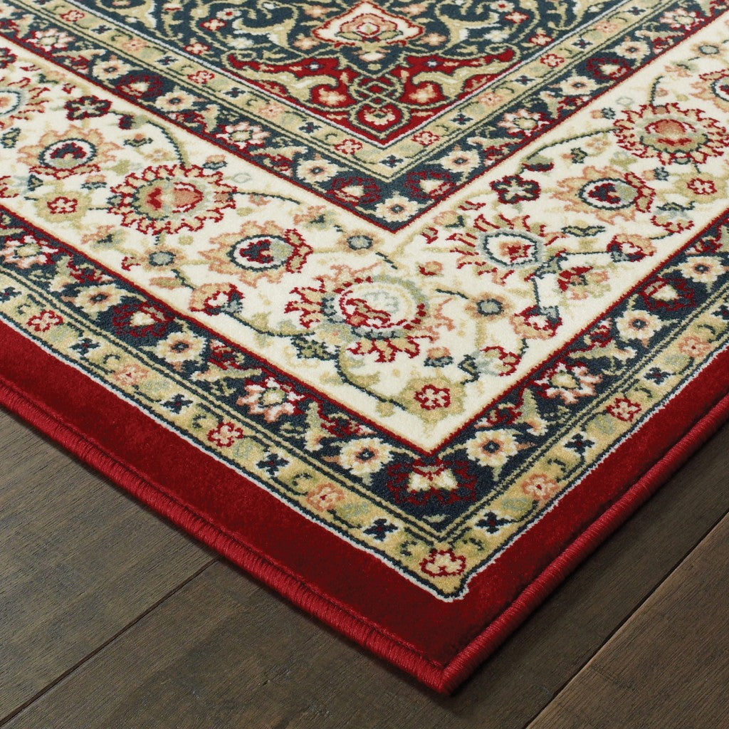 1' X 3' Red Ivory Machine Woven Oriental Indoor Area Rug