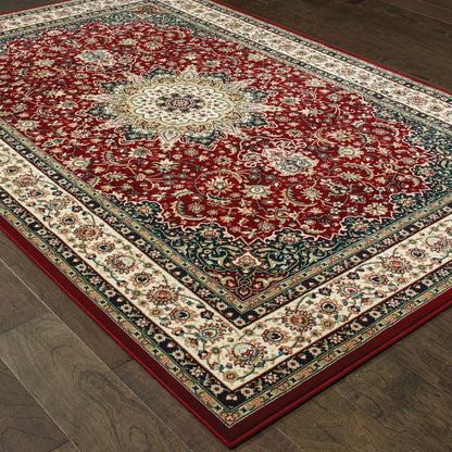 1' X 3' Red Ivory Machine Woven Oriental Indoor Area Rug