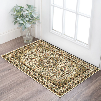 1' X 3' Ivory Beige Machine Woven Oriental Indoor Area Rug