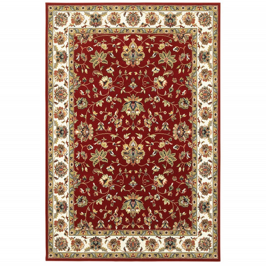 1' X 3' Red Ivory Machine Woven Floral Oriental Indoor Area Rug