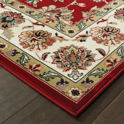 1' X 3' Red Ivory Machine Woven Floral Oriental Indoor Area Rug