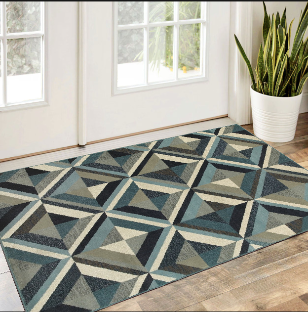 1' X 3' Blue Grey Machine Woven Geometric Indoor Area Rug