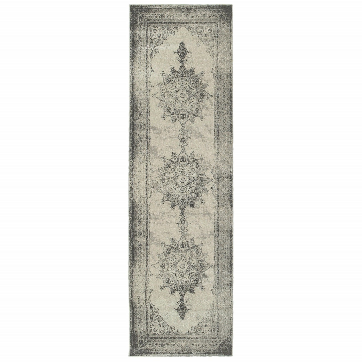 10' X 13' Ivory And Gray Pale Medallion Area Rug