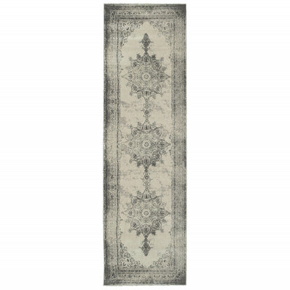 10' X 13' Ivory And Gray Pale Medallion Area Rug