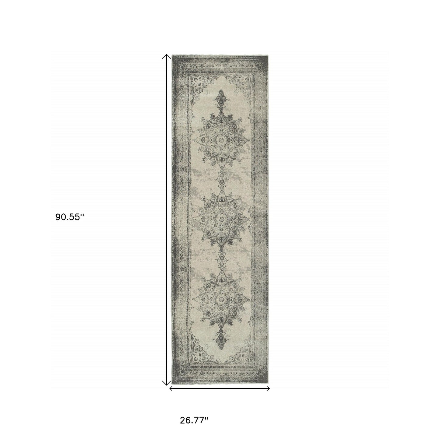 10' X 13' Ivory And Gray Pale Medallion Area Rug