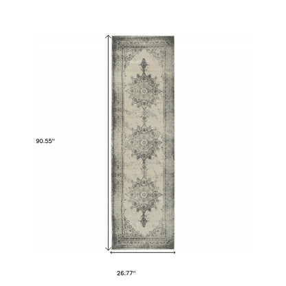 10' X 13' Ivory And Gray Pale Medallion Area Rug