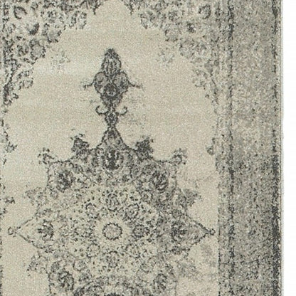 10' X 13' Ivory And Gray Pale Medallion Area Rug