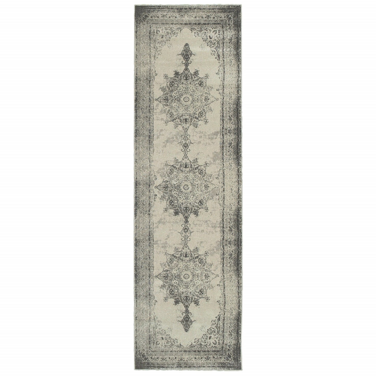 10' X 13' Ivory And Gray Pale Medallion Area Rug