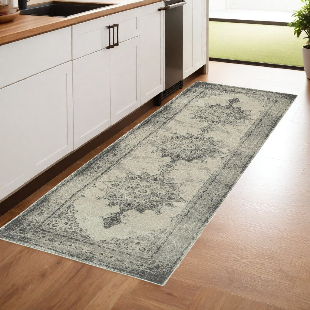 10' X 13' Ivory And Gray Pale Medallion Area Rug