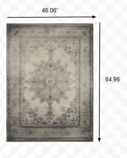 10' X 13' Ivory And Gray Pale Medallion Area Rug