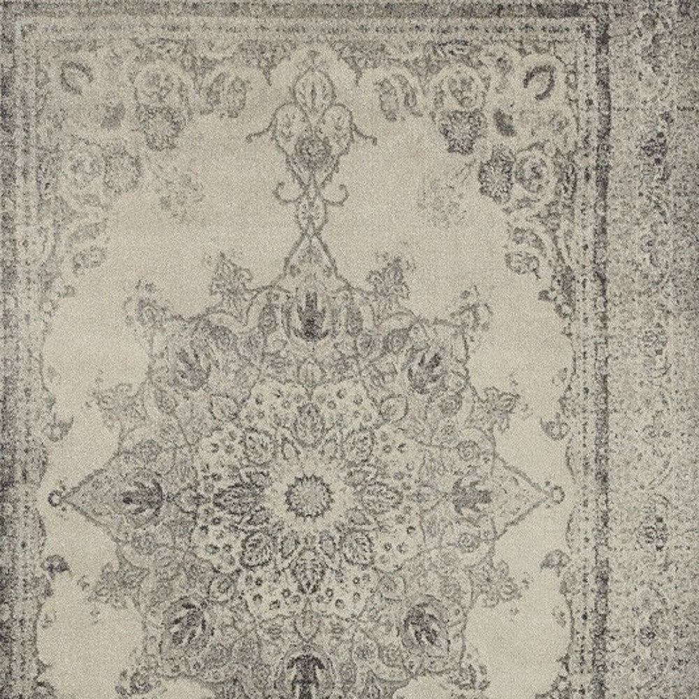 10' X 13' Ivory And Gray Pale Medallion Area Rug