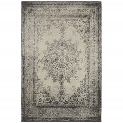 10' X 13' Ivory And Gray Pale Medallion Area Rug