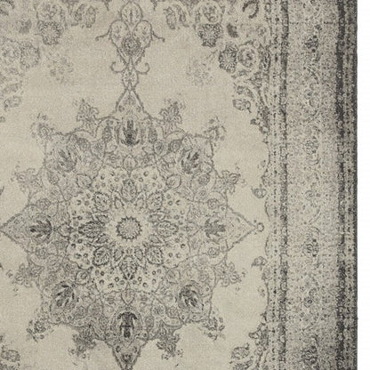 10' X 13' Ivory And Gray Pale Medallion Area Rug