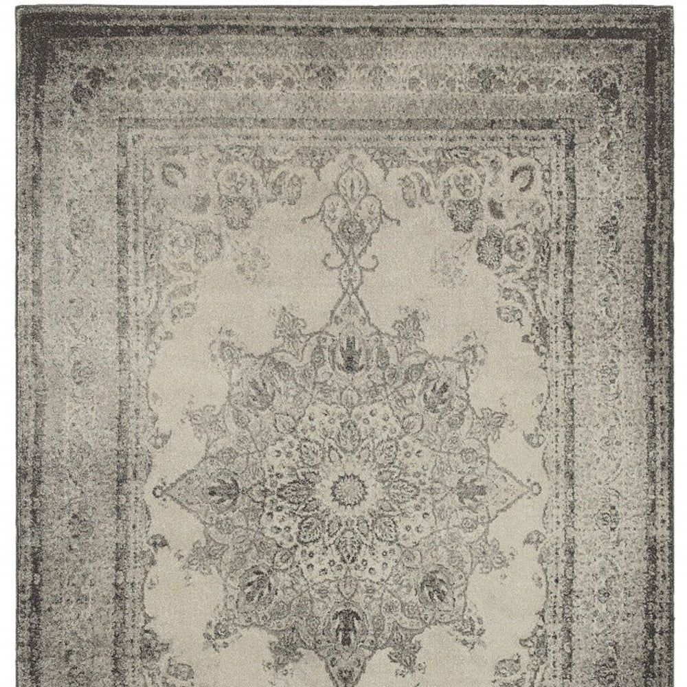 10' X 13' Ivory And Gray Pale Medallion Area Rug