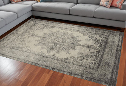 10' X 13' Ivory And Gray Pale Medallion Area Rug