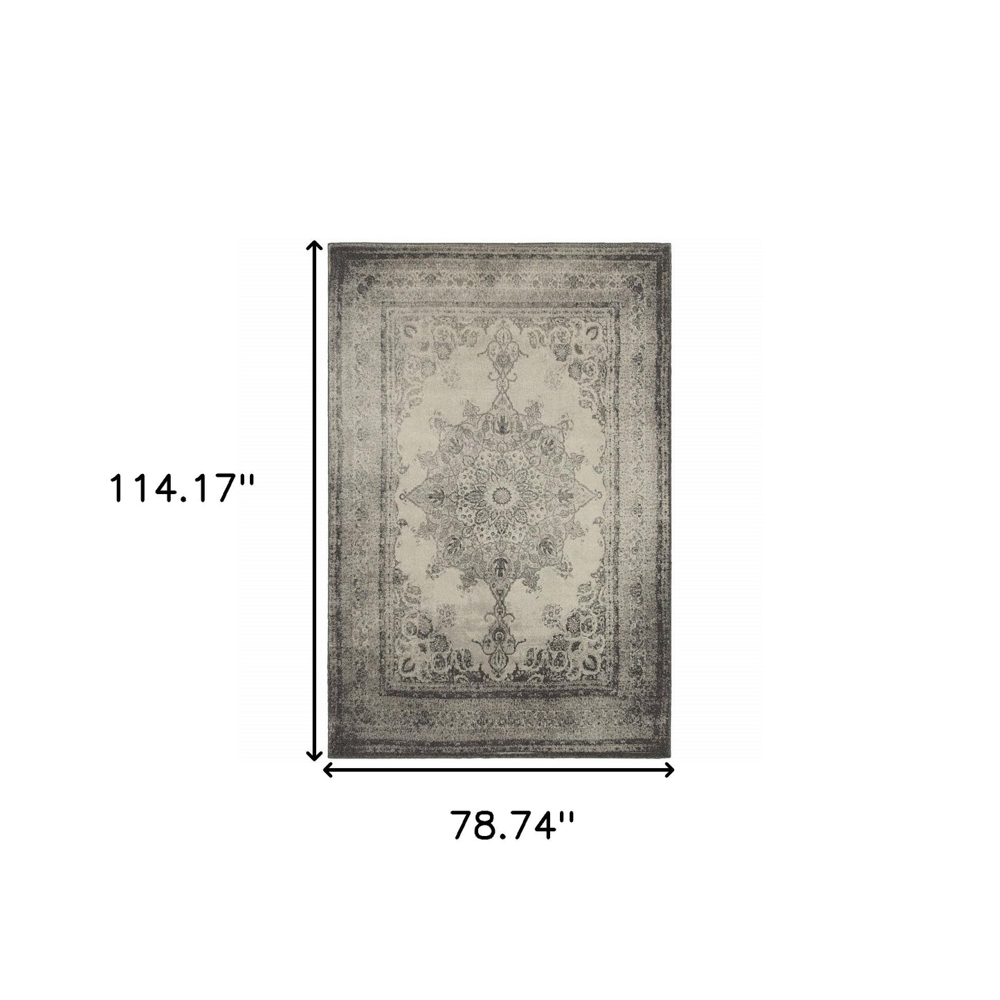 10' X 13' Ivory And Gray Pale Medallion Area Rug