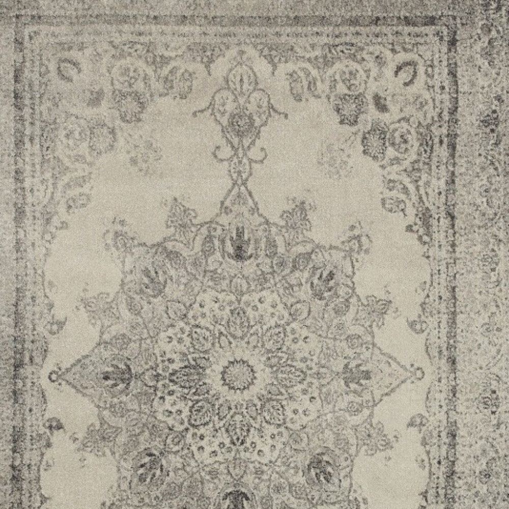 10' X 13' Ivory And Gray Pale Medallion Area Rug