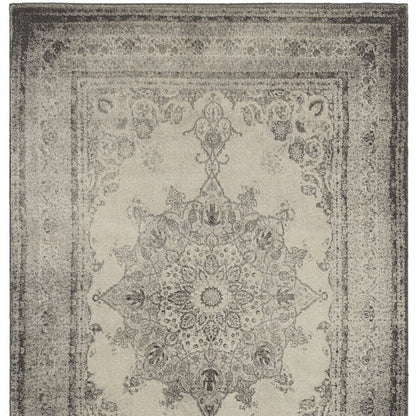 10' X 13' Ivory And Gray Pale Medallion Area Rug