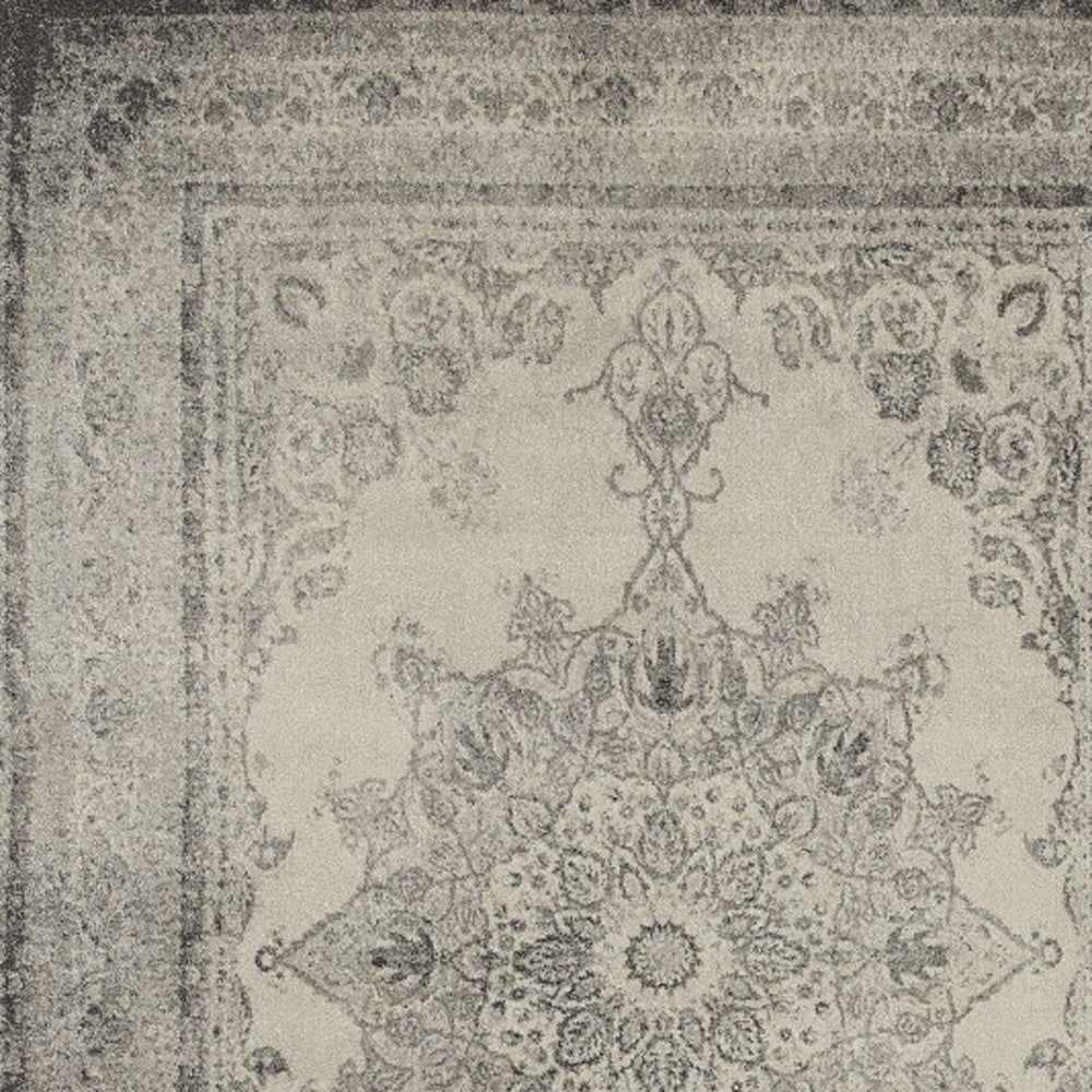 10' X 13' Ivory And Gray Pale Medallion Area Rug