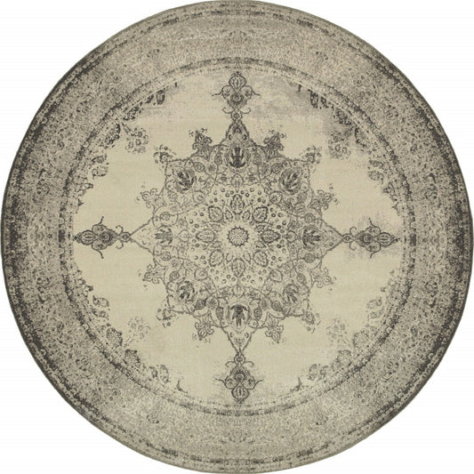 10' X 13' Ivory And Gray Pale Medallion Area Rug