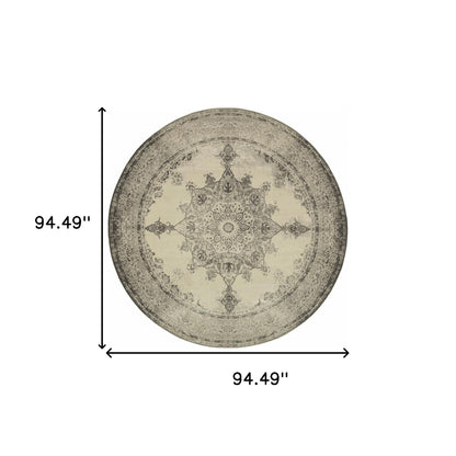 10' X 13' Ivory And Gray Pale Medallion Area Rug