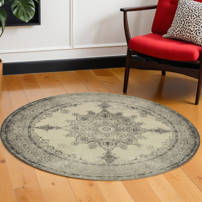 10' X 13' Ivory And Gray Pale Medallion Area Rug