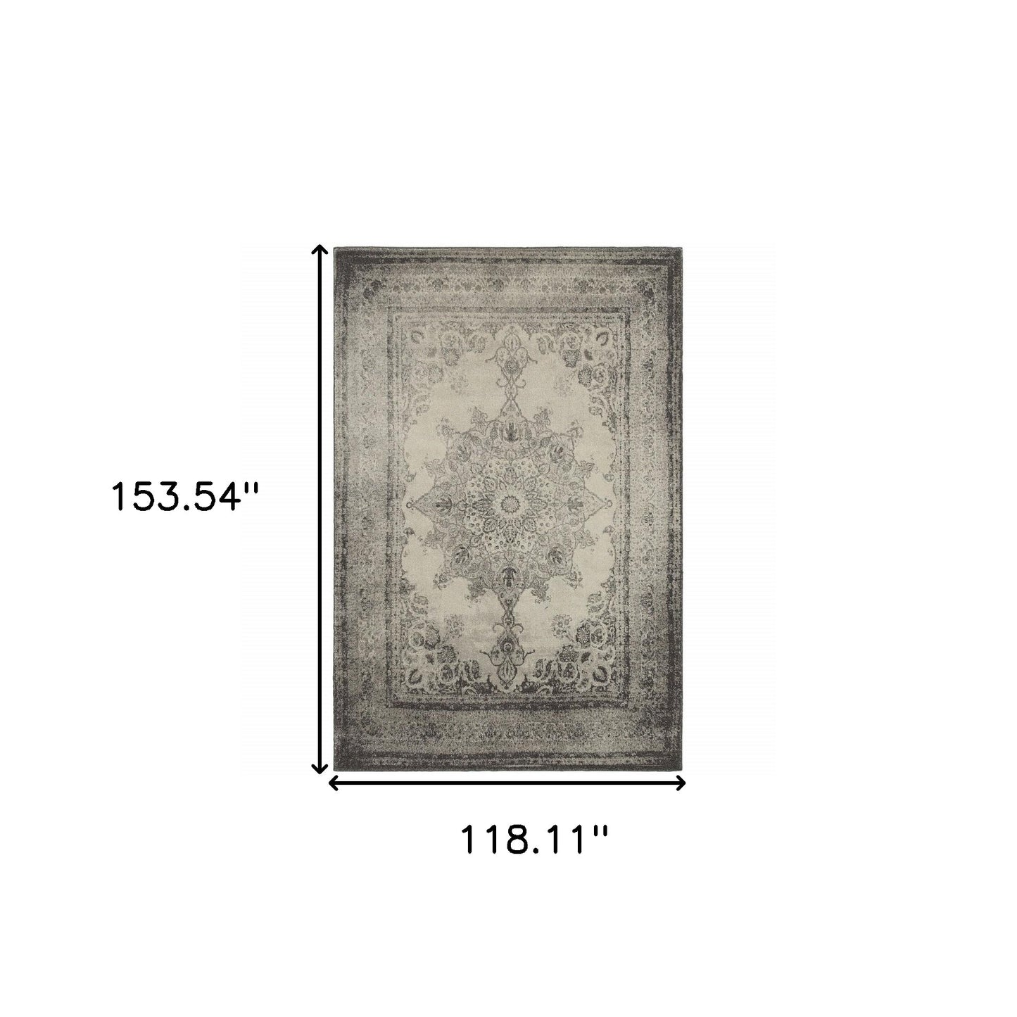 10' X 13' Ivory And Gray Pale Medallion Area Rug