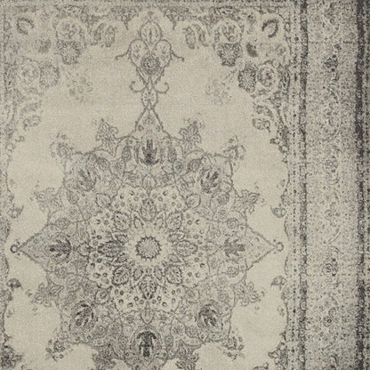 10' X 13' Ivory And Gray Pale Medallion Area Rug