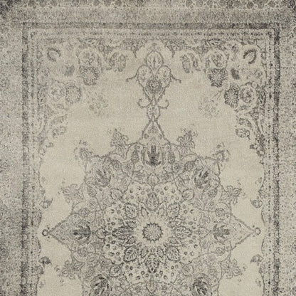 10' X 13' Ivory And Gray Pale Medallion Area Rug