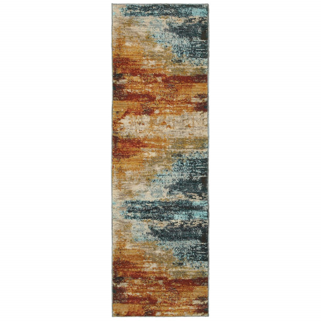 8' X 11' Blue And Red Distressed Area Rug