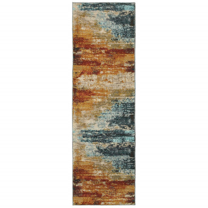 8' X 11' Blue And Red Distressed Area Rug