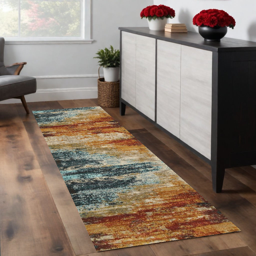 8' X 11' Blue And Red Distressed Area Rug