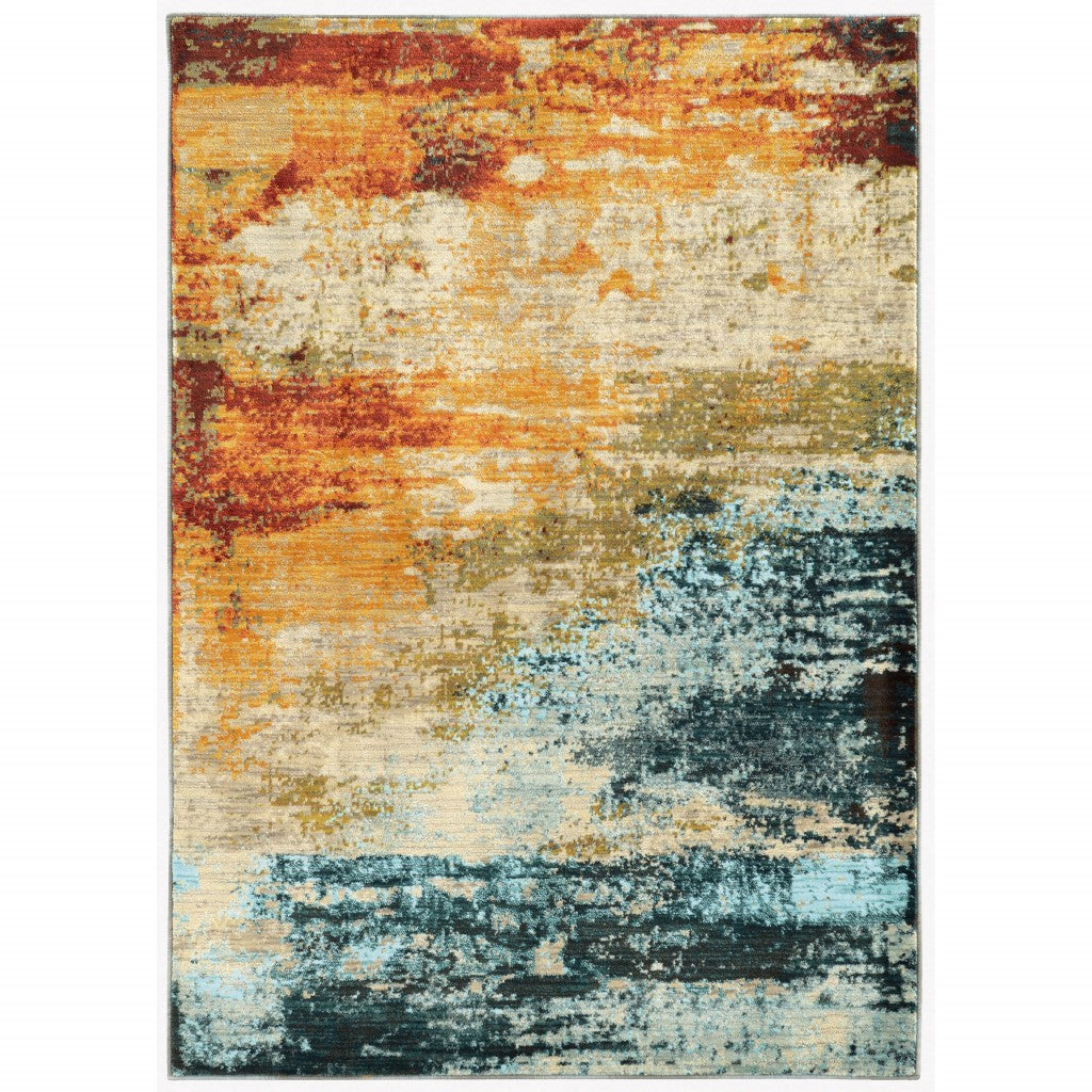 8' X 11' Blue And Red Distressed Area Rug