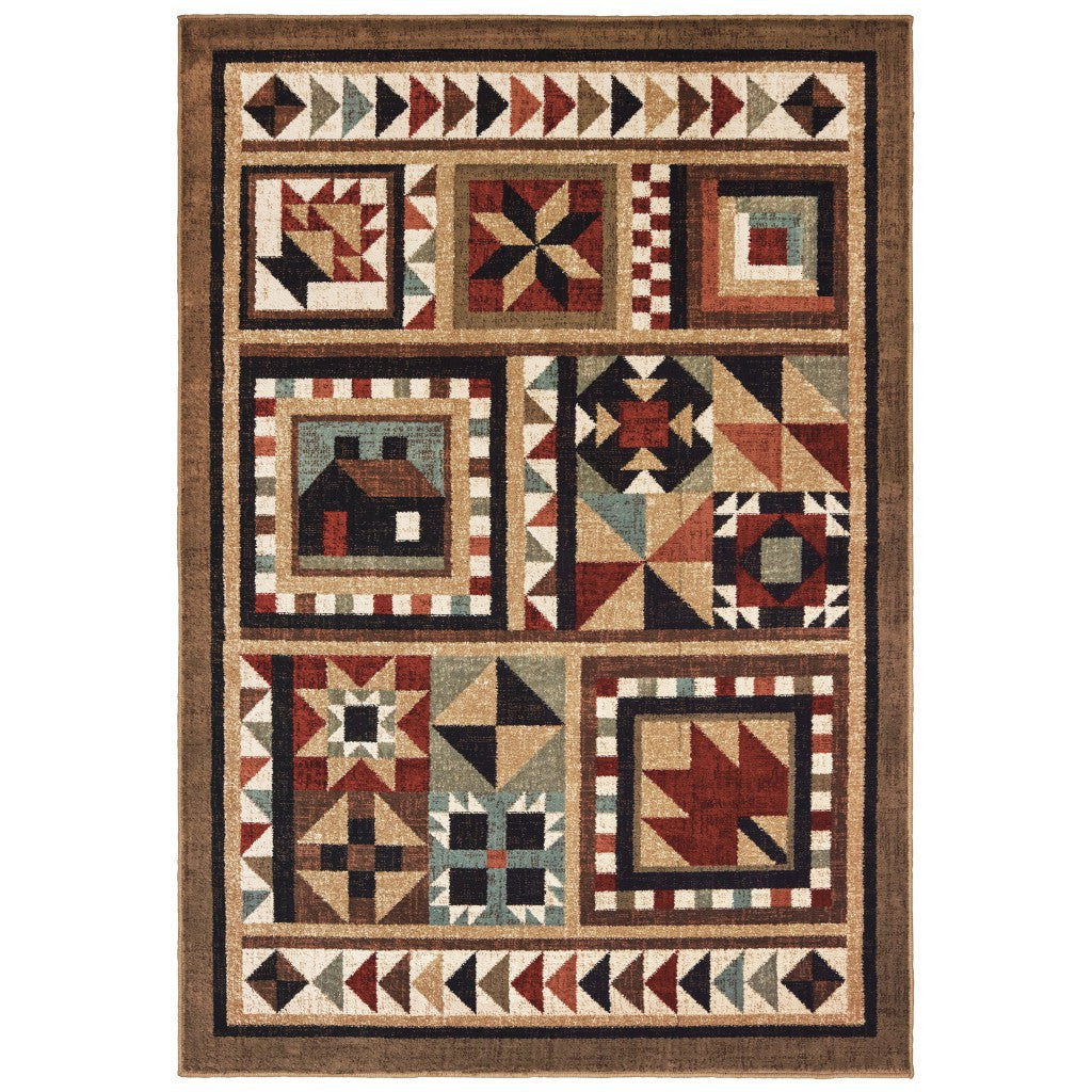 2' X 3' Brown And Red Ikat Patchwork Scatter Rug