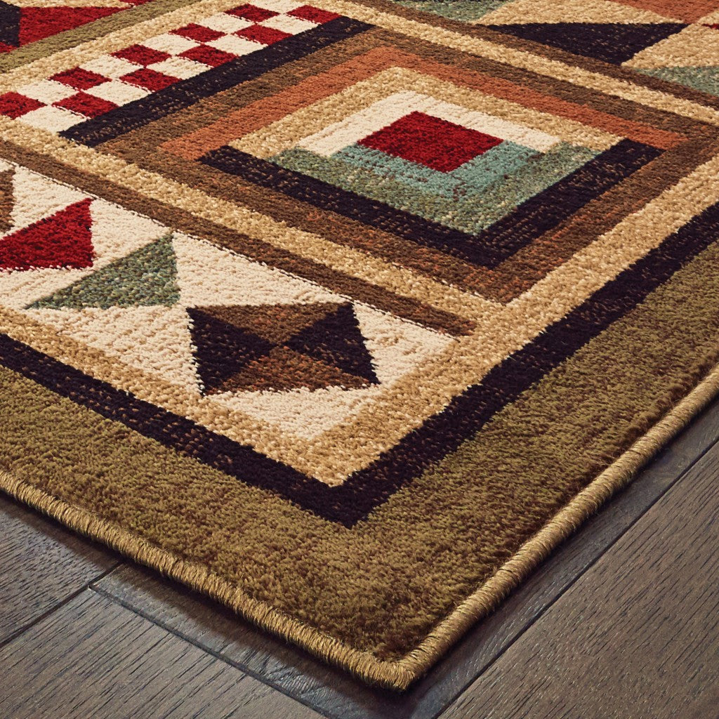 2' X 3' Brown And Red Ikat Patchwork Scatter Rug