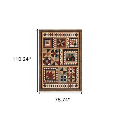 2' X 3' Brown And Red Ikat Patchwork Scatter Rug