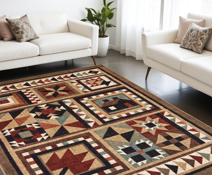 2' X 3' Brown And Red Ikat Patchwork Scatter Rug