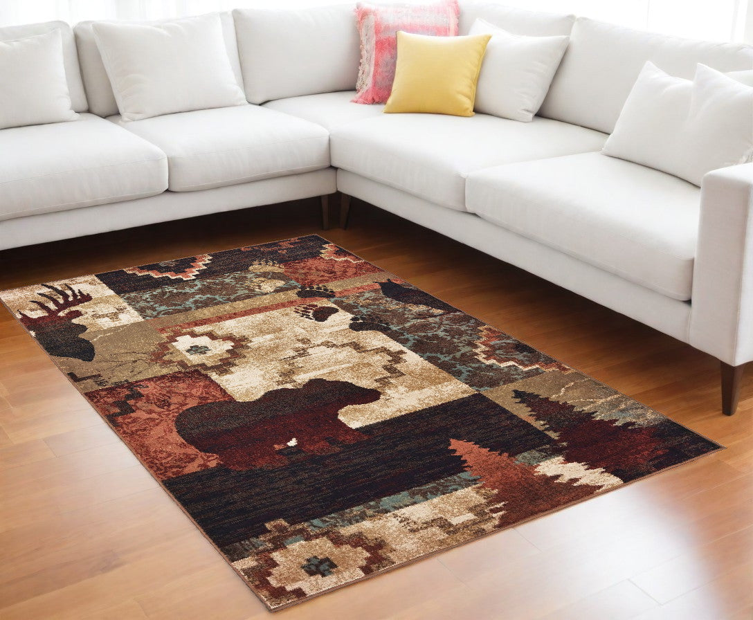 8' X 10' Rustic Brown Animal Lodge Area Rug