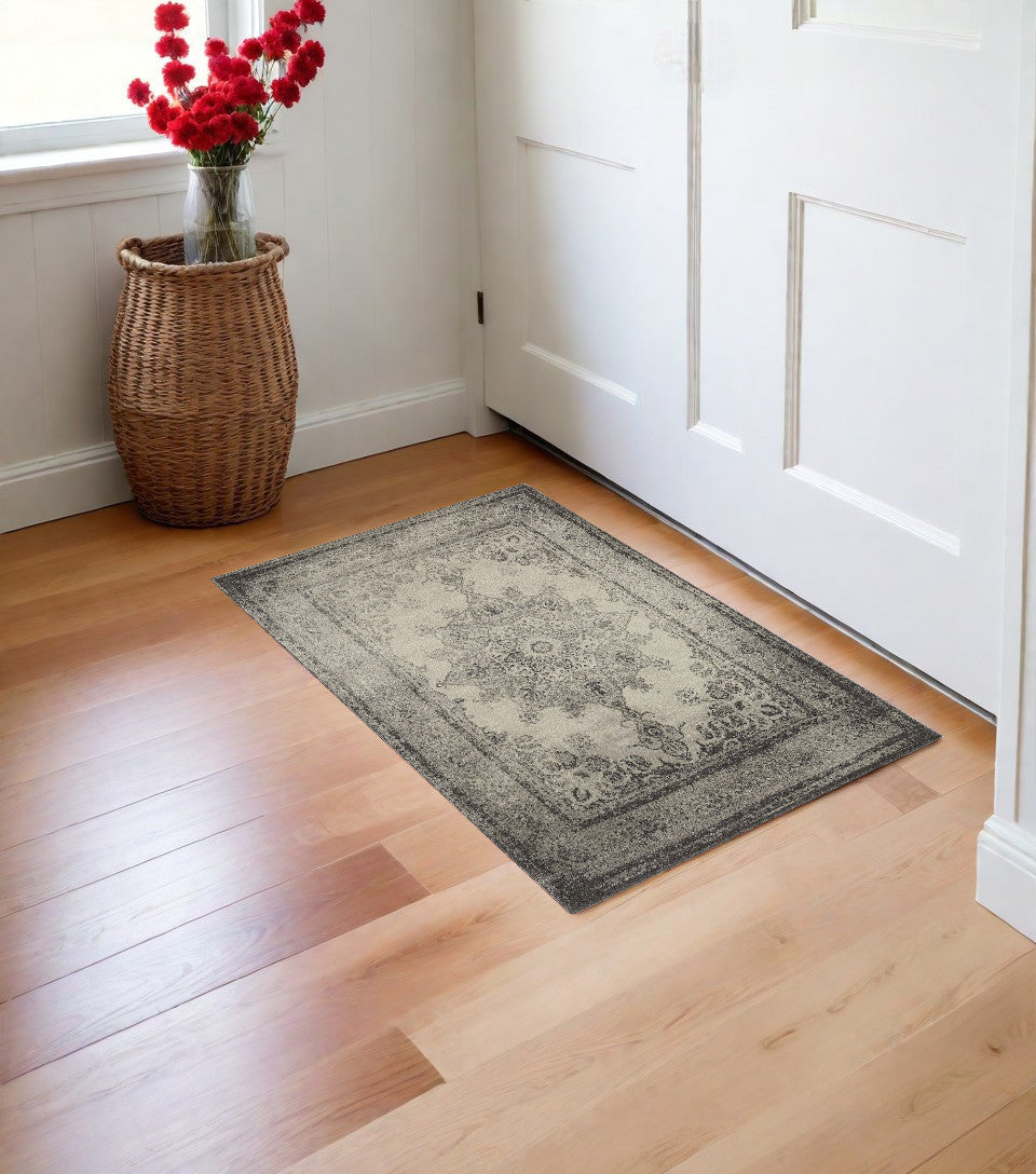 10' X 13' Ivory And Gray Pale Medallion Area Rug