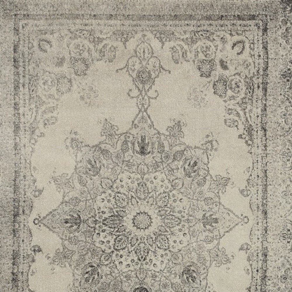 10' X 13' Ivory And Gray Pale Medallion Area Rug