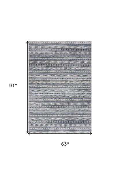 4' X 6' Navy Blue Decorative Stripes Area Rug