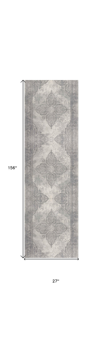 4' X 6' Gray Distressed Medallion Area Rug