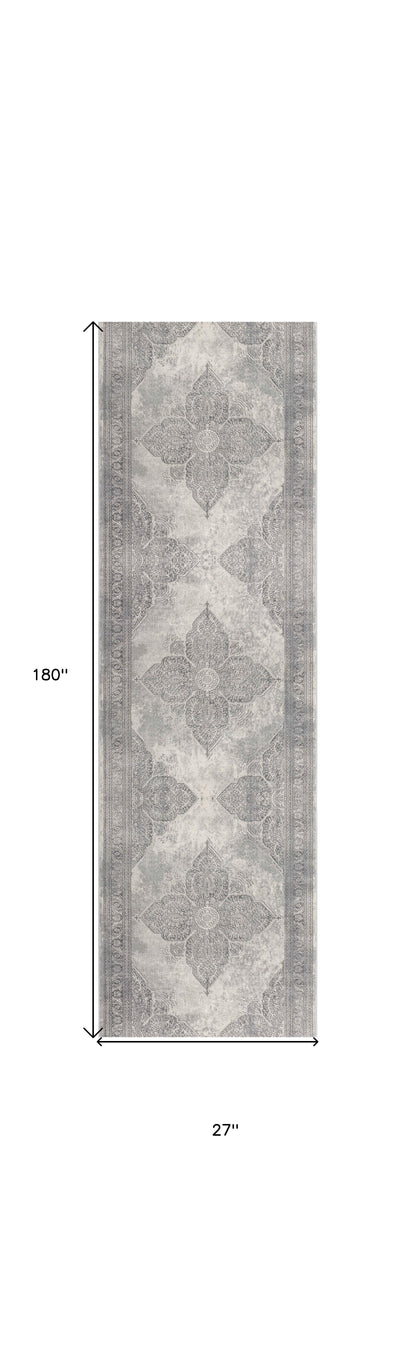 4' X 6' Gray Distressed Medallion Area Rug