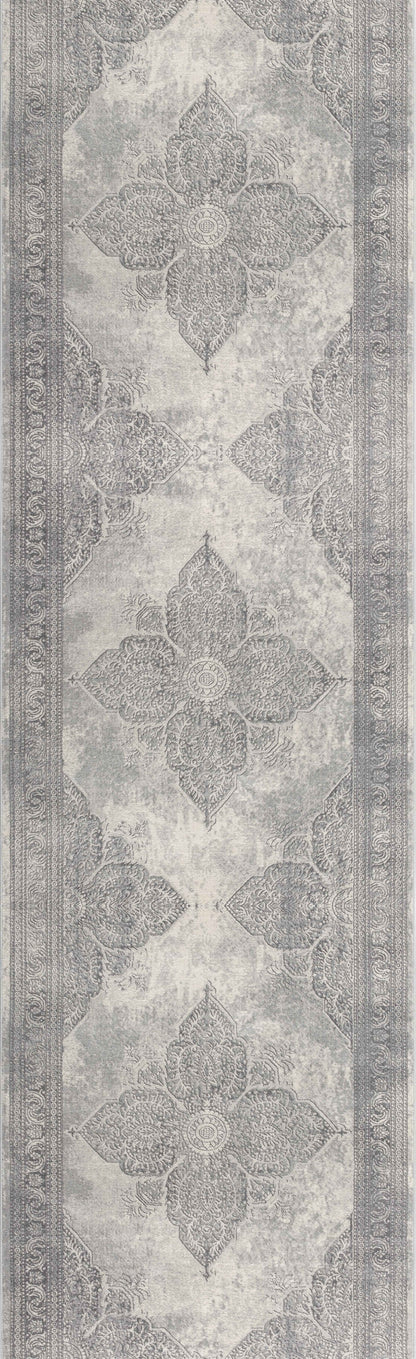 4' X 6' Gray Distressed Medallion Area Rug